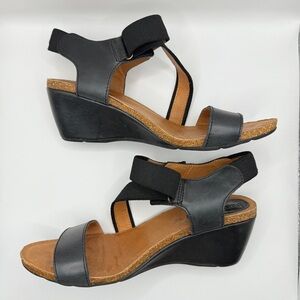Bussola La Habana Black Leather Wedge Sandals Women’s Size 10 / EU 41